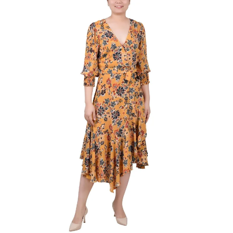 Women's Seasonal Wardrobe Clothing NY Collection Womens Petites Chiffon Floral Midi Dress