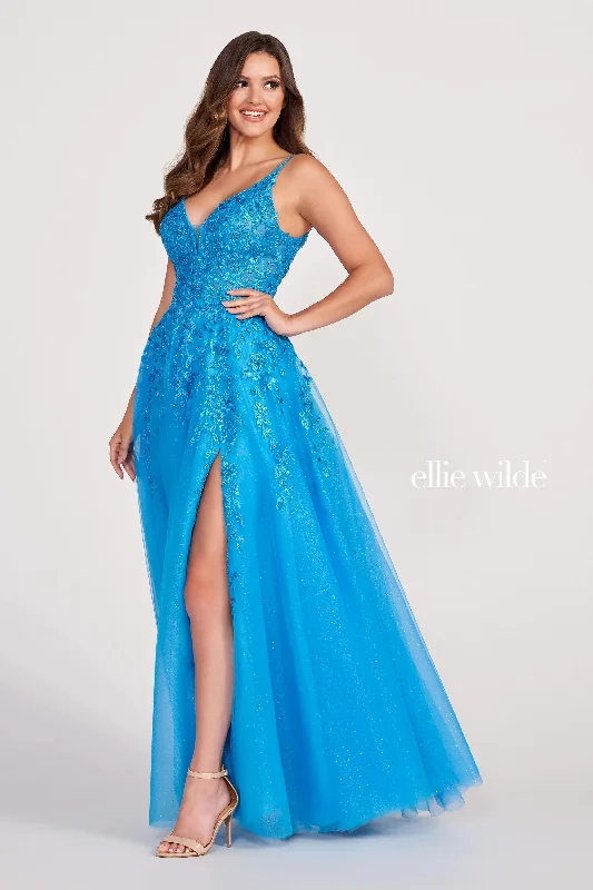 Women's Stylish Casual Garments Ellie Wilde EW34089 Long Glitter Applique Prom Ball Gown