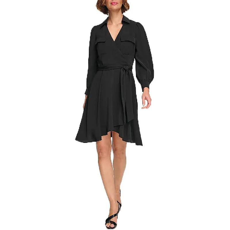 Formal Garments For Women DKNY Womens Bishop Sleeve Knee-Length Mini Dress