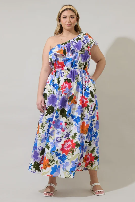 Women's Plus-Size Attire Amania Floral Suraya One Shoulder Midi Dress Curve