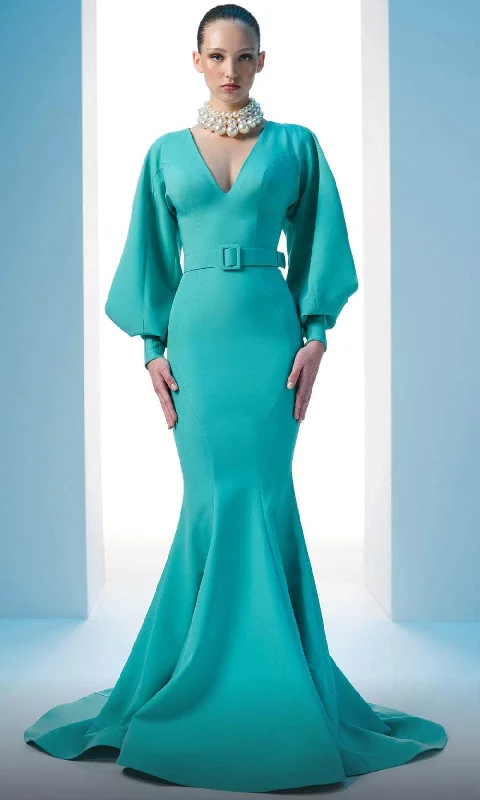 Women's Fashionable Attire For Work MNM Couture N0605 - Split Sleeve Mermaid Evening Gown