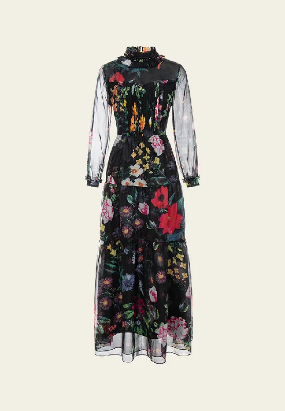 Women's Vacation Clothes Ruffle-collar Floral-print Chiffon Dress