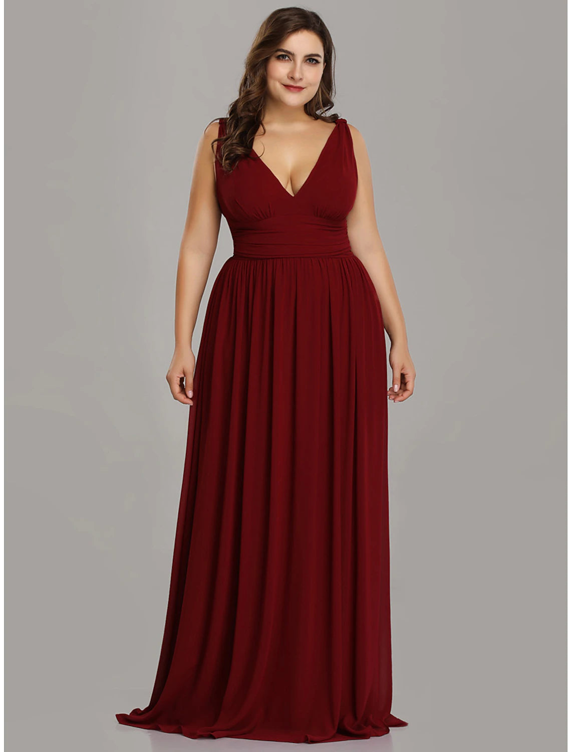 Women's Trendy Garments A-Line Plus Size Wedding Guest Formal Evening Dress V Neck V Back Sleeveless Floor Length Chiffon with Pleats