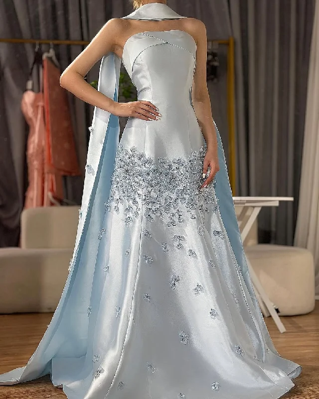 Women's Vintage-Inspired Clothing Blue gorgeous exquisite floral beaded long satin ball gown evening gown graduation dress gh3275