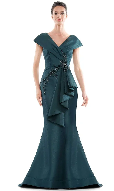 Women's Outerwear Attire Marsoni by Colors - Cap Sleeves Pleated Front Mermaid Gown MV1086