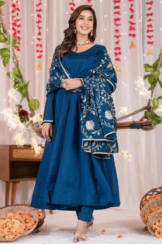 Women's Formal Apparel Blue Color Full sleeve Anarkali Gown For Wedding