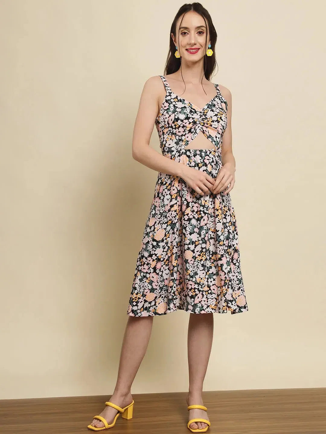 Women's Activewear Apparel Floral Print Center Cut Out Dress