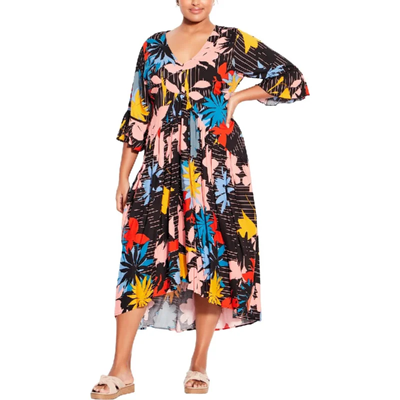 Women's Clothing For Outdoor Events Loralette Womens Plus Valencia Daytime Floral Print Midi Dress