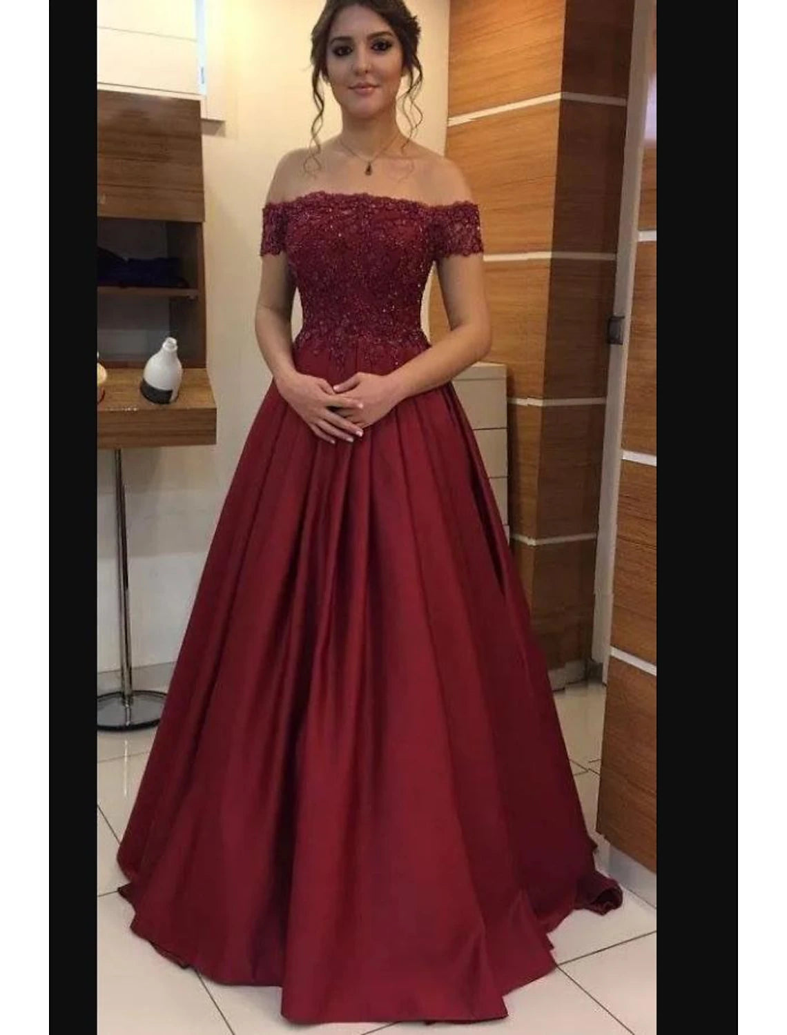 Women's Evening Garments A-Line Wedding Guest Dresses Minimalist Dress Evening Party Prom Floor Length Short Sleeve Strapless Jersey with Beading Appliques