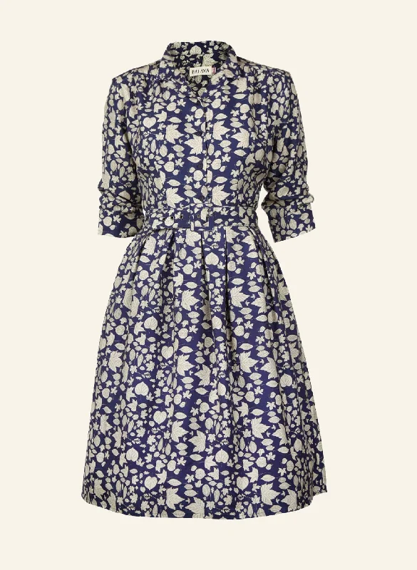 Clearance Event Cynthia Dress - Navy Autumn Leaves