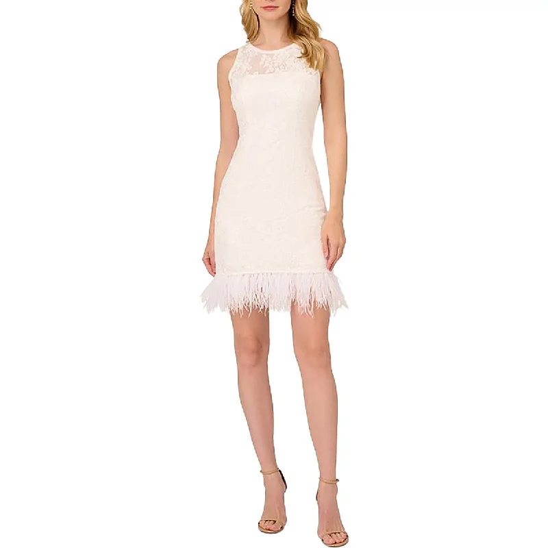 Women's Clothes For Special Occasions Adrianna Papell Womens Lace Ostrich Feather Mini Dress