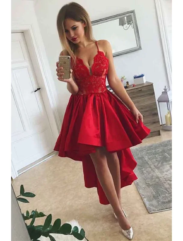 Women's Transitional Outfit A-Line Prom Dresses Party Dress Wedding Party Asymmetrical Sleeveless V Neck Satin with Pleats