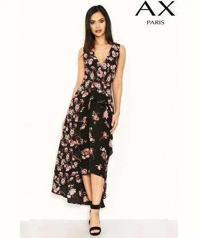 Tailored Clothing For Women Black Floral Frill Dress