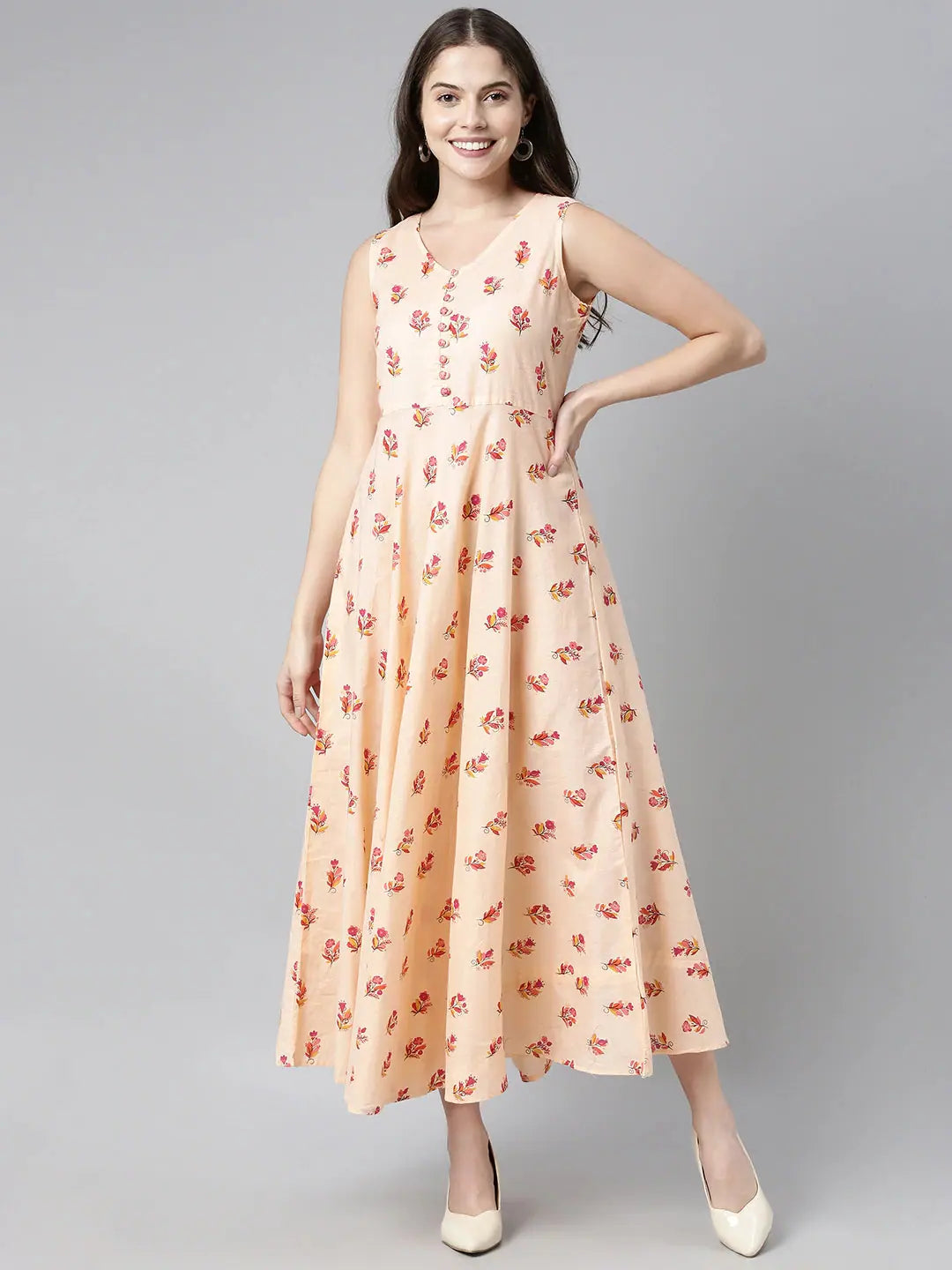 Women's Tops And Clothing Ahika Women Peach Floral Printed Maxi Dress