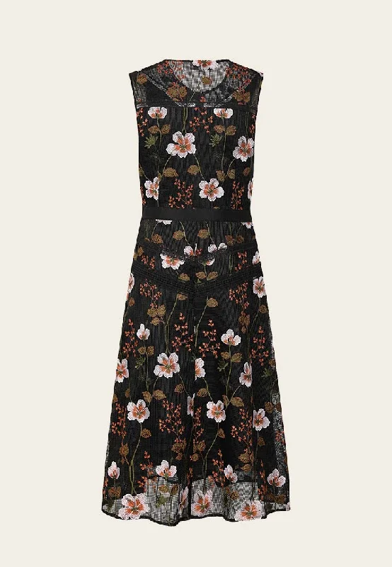 Women's Trendy Casual Clothes Floral Embroidered Sleeveless Cocktail Midi Dress