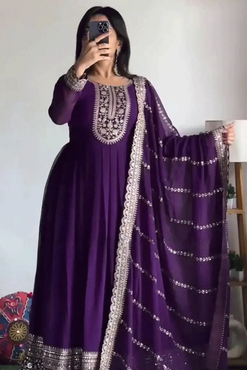 Affordable Women's Apparel Purple Color Long Gown For Wedding