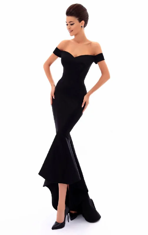 Charming Women's Clothes For Special Events Tarik Ediz Off Shoulder High Low Mermaid Evening Gown 50284 - 1 pc Sax In Size 6 Available