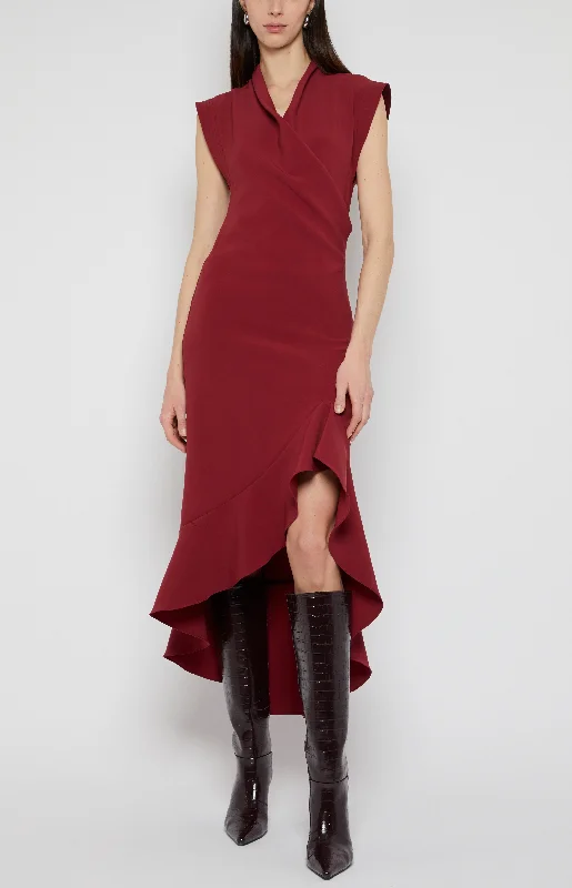 Women's Everyday Attire DRAPE FRONT RUFFLE HEM DRESS