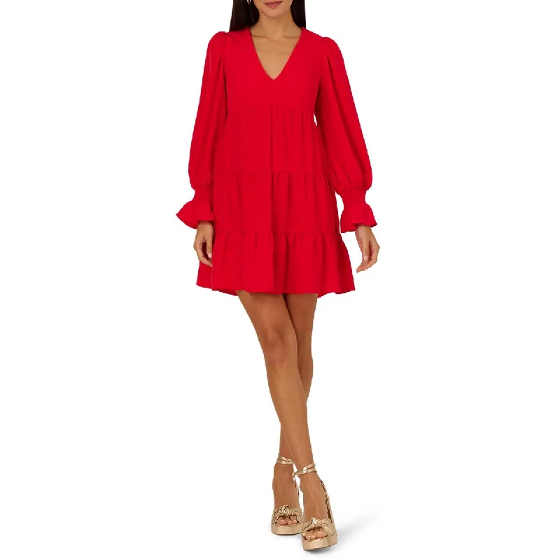 Timeless Women's Garments Adrianna Papell Womens V-Neck Tiered Mini Dress