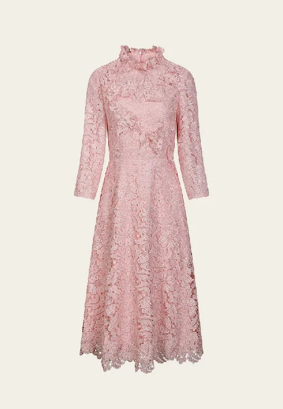 Casual Chic Women's Clothes Pink Embellished Floral Lace Evening Dress