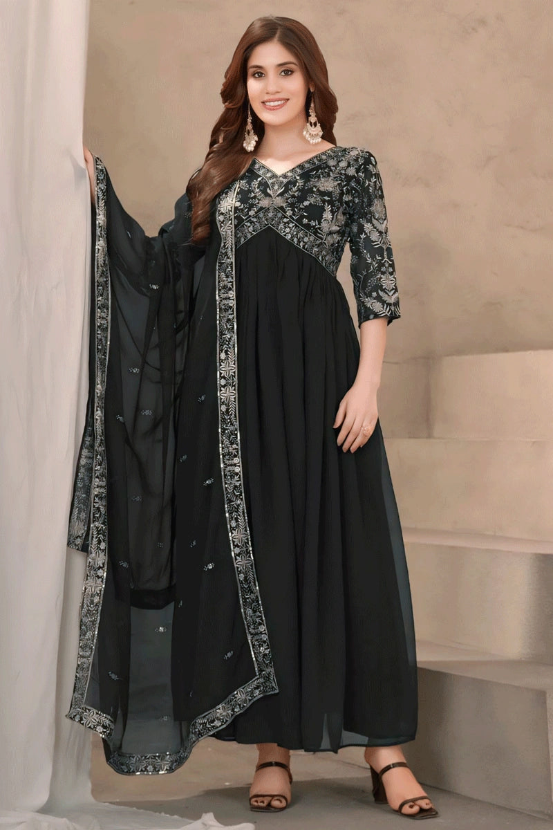 Women's Vintage Garments All Black Long Gown For Wedding Sangeet