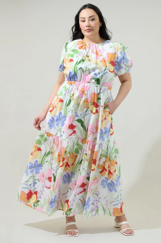 Women's Holiday Clothing Juliet Floral Garden Becca Tiered Maxi Dress Curve