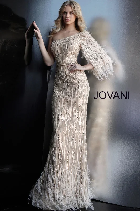 Women's Plus-Size Apparel Jovani 63342 Long Formal Feather Sleeve Prom Gown