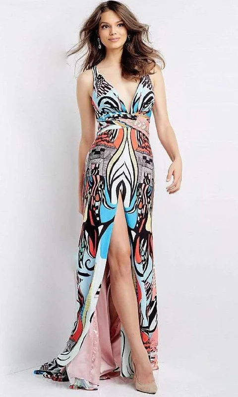 Women's Transitional Garments Jovani - 04986 Printed Flowy Multicolored Gown