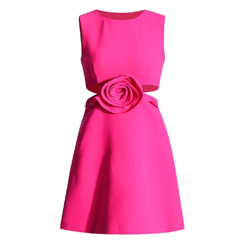 Casual Chic Clothing For Women Cute Crew Neck Sleeveless Cutout Embellished 3D Rosette Mini Dress