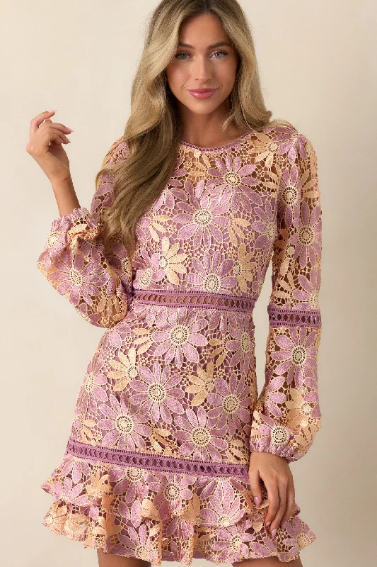 Women's Office Outfit Let's Go Places Mauve Floral Embroidered Mini Dress