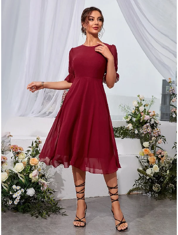 Women's Trendy Clothes A-Line Wedding Guest Dresses Elegant Dress Holiday Graduation Tea Length Half Sleeve Jewel Neck Chiffon with Fringe