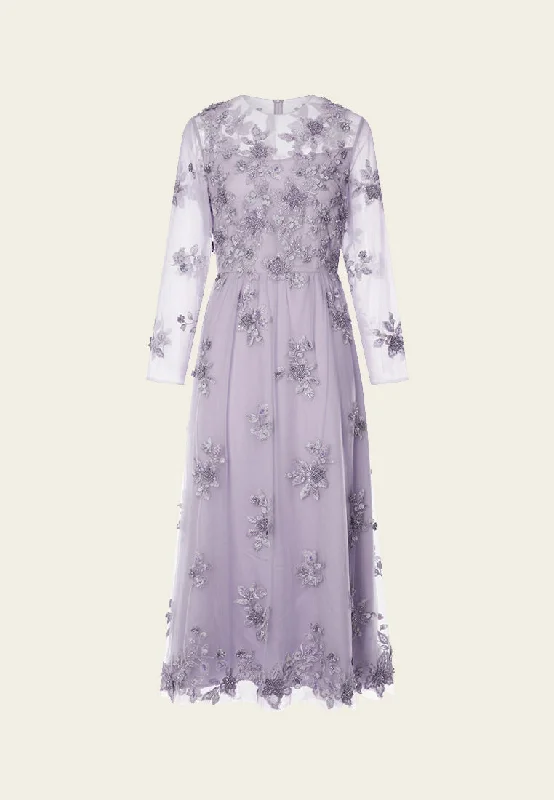 Women's Clothing Sets Purple 3D Floral Embellished Dinner Dress