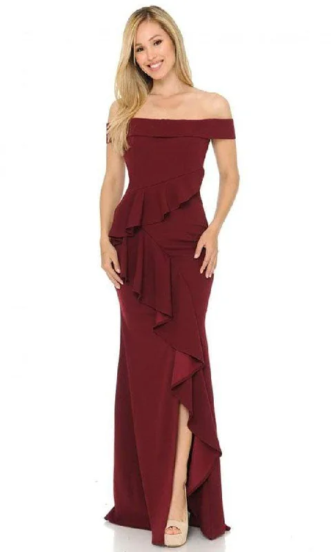 Women's Cozy Winter Attire Lenovia - Ruffle Draped High Slit Gown 5207