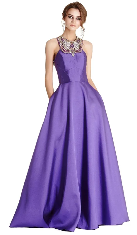 Women's Night-Out Clothes Trevi Collection - Bedazzled Halter Neck Evening Ballgown