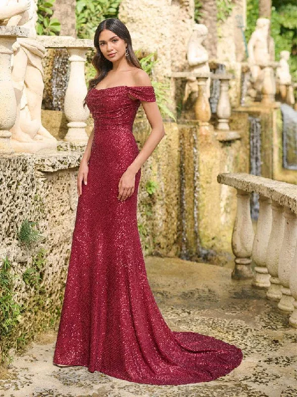 Women's Vacation Outfit Christina Wu Celebration 22217 - Sequined Cap Sleeve Prom Gown