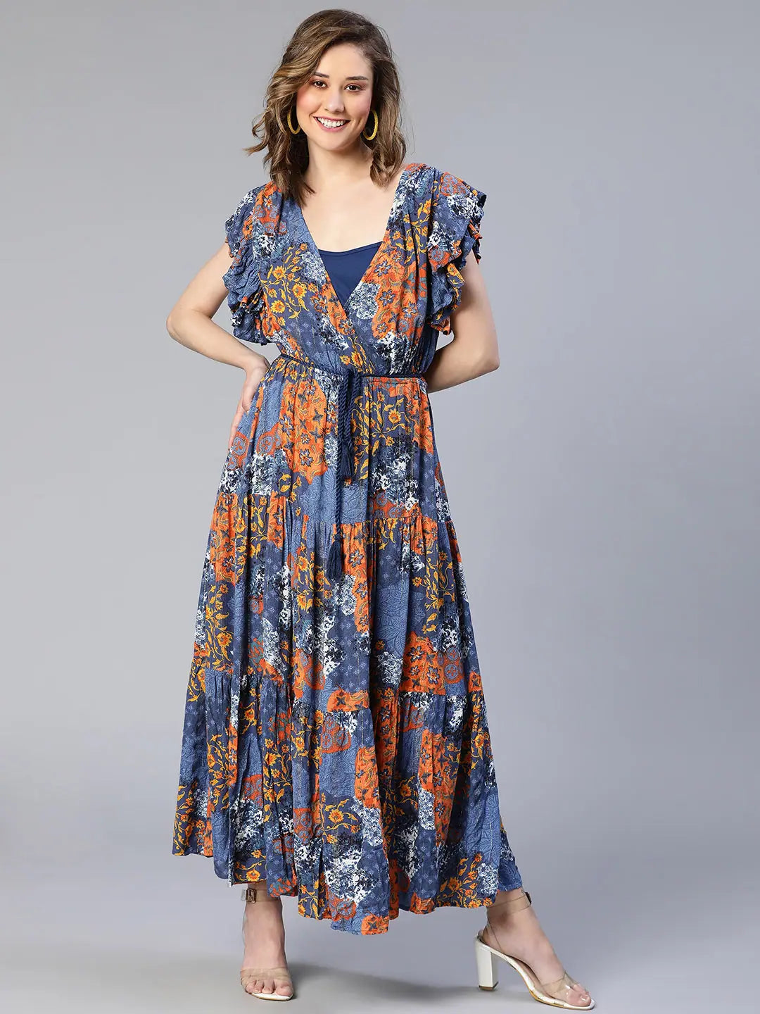 Women's Elegant Clothes Women Multicolor Floral Print Stylish Viscose With Attached Cami Dress