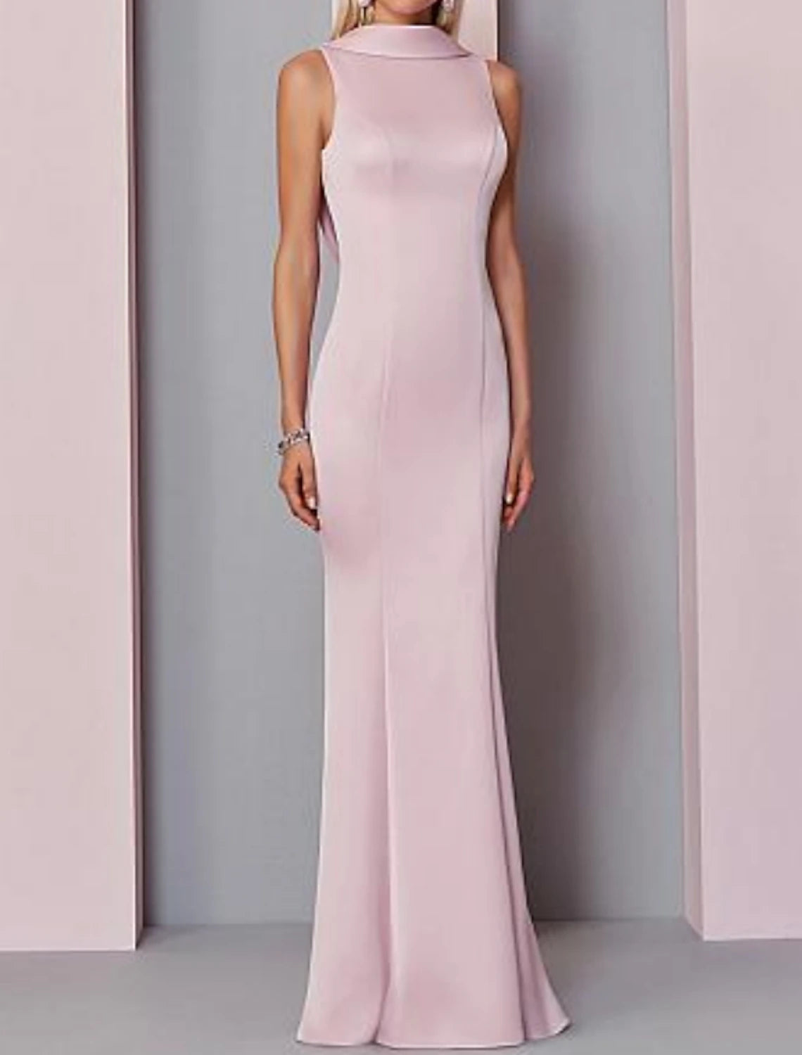 Women's Clothes For The Office Mermaid Party Dress Wedding Guest Formal Evening Dress High Neck V Back Sleeveless Floor Length Polyester with ButtonsMermaid Party Dress Wedding Guest Formal Evening Dress High Neck V Back Sleeveless Floor Length Polyester with Buttons