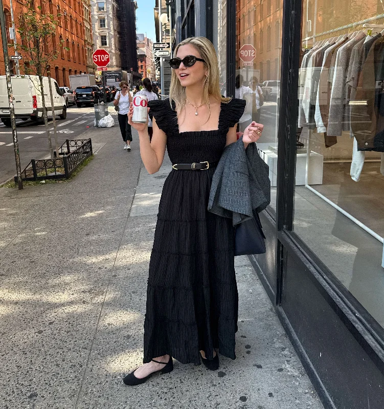 Online Clothing Stores The Ellie Maxi Nap Dress - Black Tonal Seersucker