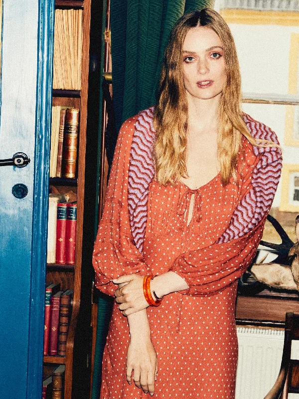 Your Timeless Wardrobe Awaits Suki Dress in Terracotta Dot