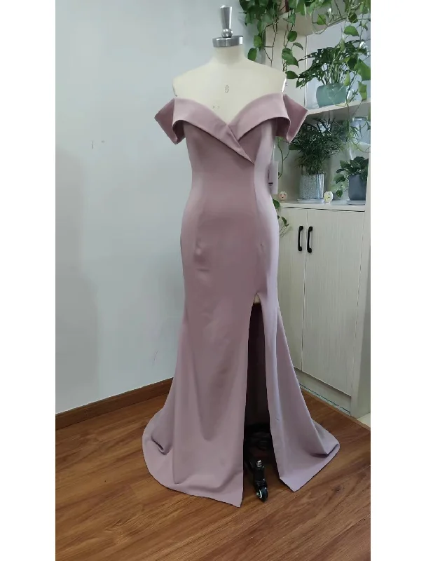 Women's Vacation Garments Mermaid / Trumpet Evening Gown Sexy Dress Wedding Guest Prom Floor Length Short Sleeve Sweetheart Stretch Chiffon with Slit Pure Color