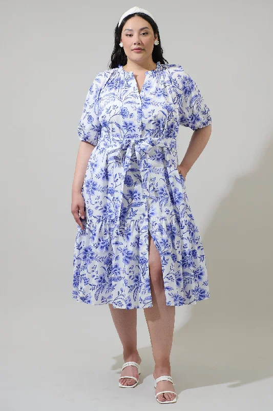 Women's Chic Outerwear Attire Maeve Floral Wynette Tiered Midi Dress Curve