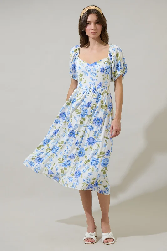 Women's Apparel Milla Floral Alessi Puff Sleeve Midi Dress