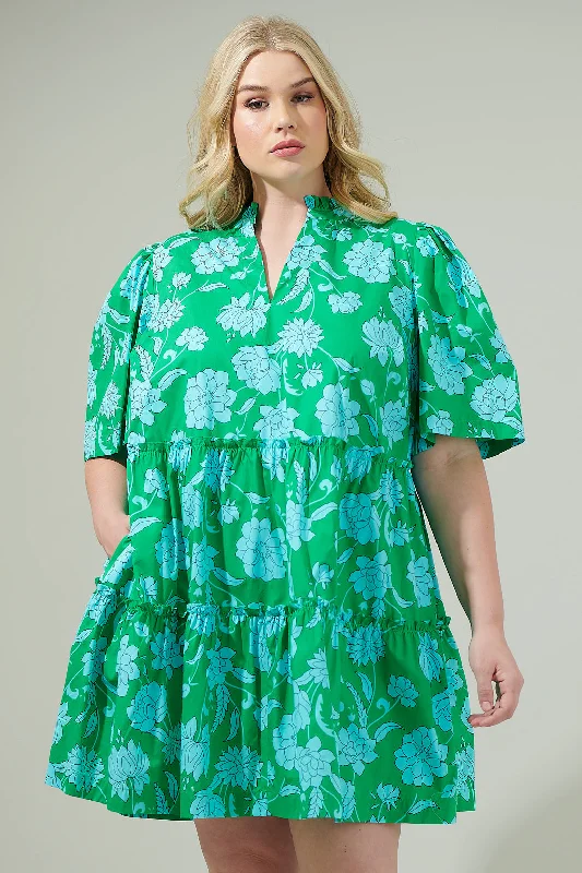 Women's Work Apparel Waterlilly Floral Dixie Split Neck Shift Dress Curve