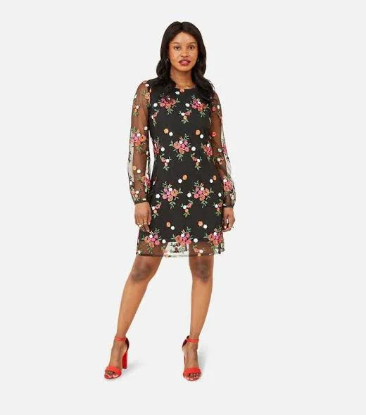 Women's Casual Clothing For Lounging Embroidered Floral Tunic Dress