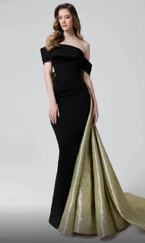 Fashionable Women's Casual Apparel MNM Couture N0466 - Off Shoulder Asymmetric Evening Gown