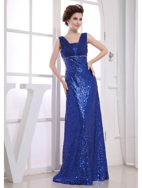 Women's Clothing With Trendy Designs Sheath / Column Sparkle Wedding Guest Engagement Formal Evening Dress V Neck Sleeveless Floor Length Chiffon with Beading