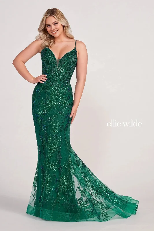 Women's Transitional Garments Ellie Wilde EW34061 Long Fitted Applique Evening Prom Gown