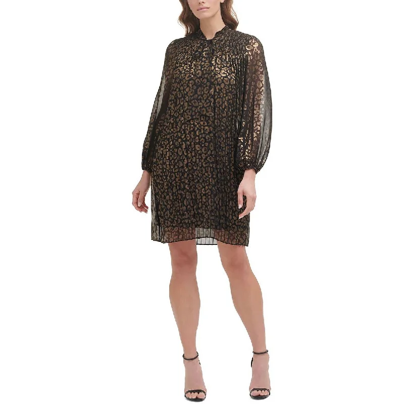 Women's Travel Outfit Set DKNY Womens Petites Animal Print Mini Mini Dress