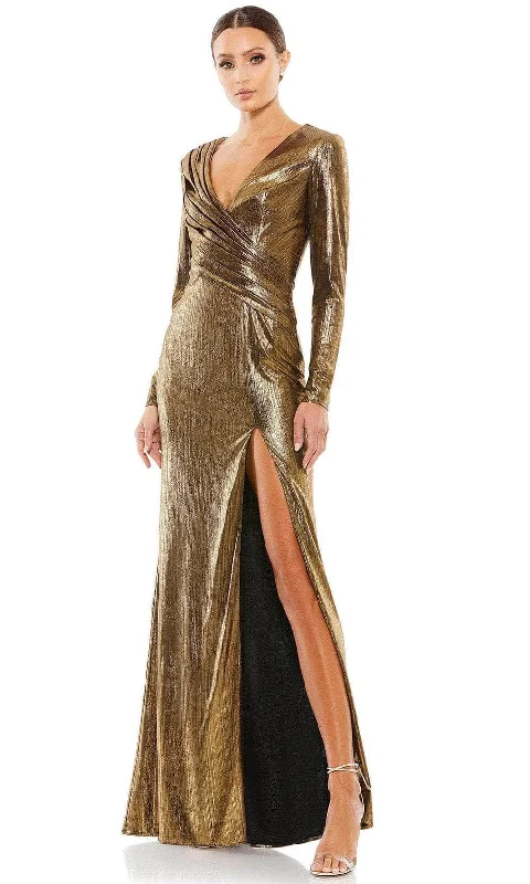 Women's Clothing Sets Ieena Duggal 26684 - Deep V-Neck Metallic Evening Gown