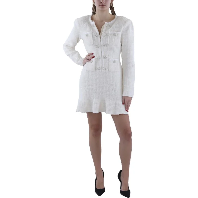 Women's Stylish Professional Garments Self-Portrait Womens Button Up Knit Mini Dress